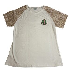Ivy Storehouse AKA Tweed Sleeve T-Shirt Sorority Green Pink Gold Tweed S‎